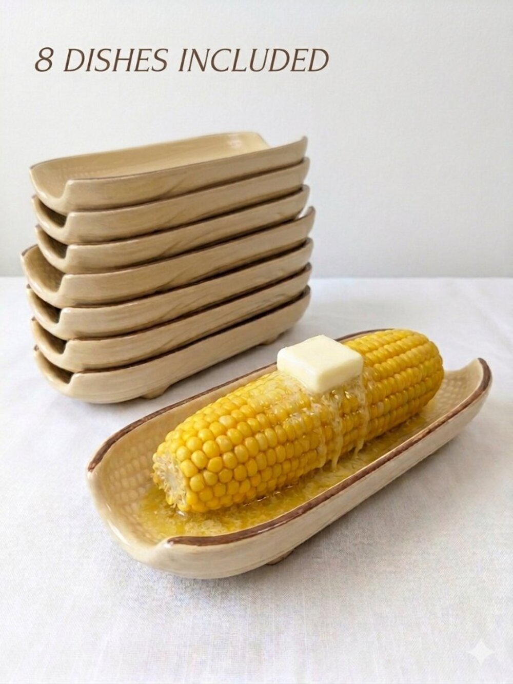 Rare Set of 8 Vintage Pfaltzgraff Village Corn on the Cob Dishes Mold #46 USA